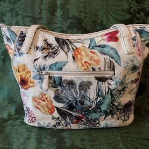 Alfred Dunner White FLORAL Faux Snakeskin Leather Shoulder Tote Bag